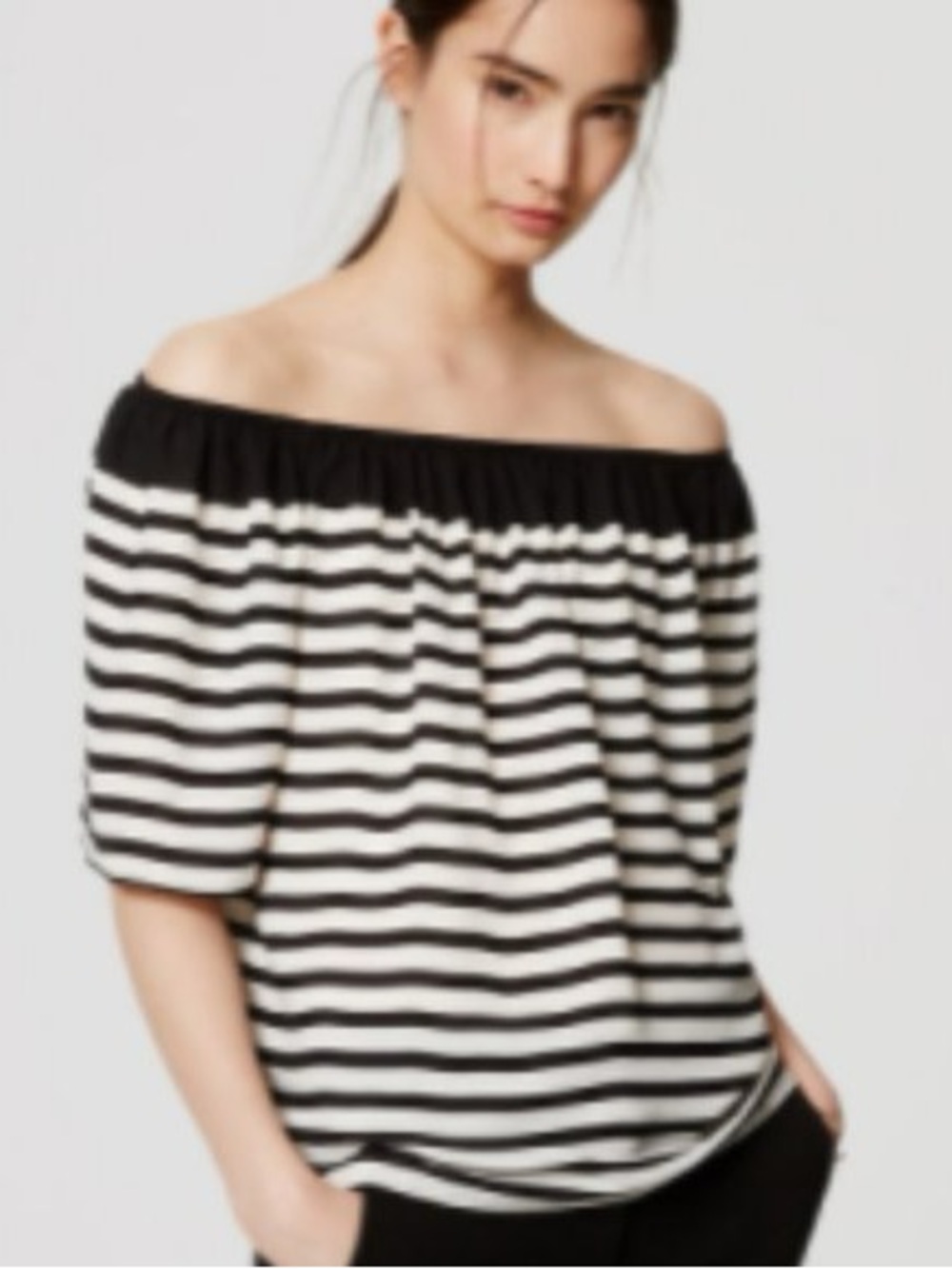 LOFT Off-Shoulder Black and White Striped Women’s Top size L